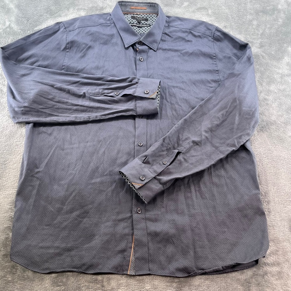 Ted Baker London Mens Grey Micro Print Long Sleeve Button Down Shirt Size 7 XXL